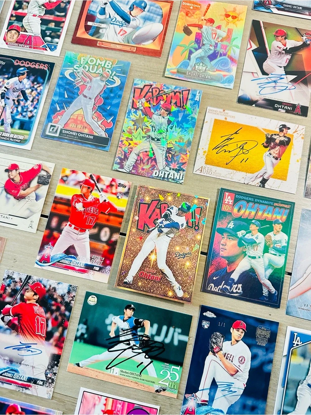 Shohei Ohtani Signed Rookie Lot of (42) Kaboom BBM Novelty Baseball Cards.